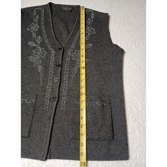 Y2K Vintage Beaded Vest Sweater Sz M Gray Boho Granny Retro Holiday Layer Preppy - Picture 12 of 16